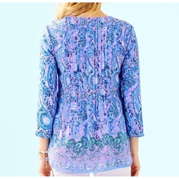 Lilly Pulitzer Marilina Tunic Top In Purple Iris Hello Sunshine Small - Picture 2 of 7